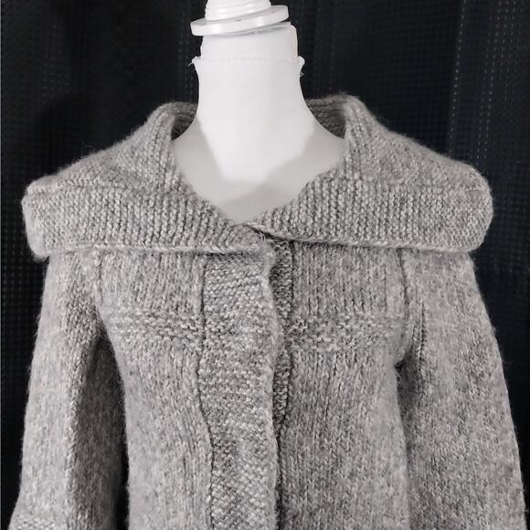ANN TAYLOR LOFT! ALPACA & WOOL BLEND BULKY, WIDE COLLAR CARDI SWEATER! SZ XS - Picture 5 of 10